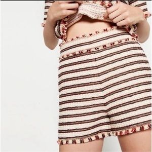ZARA | NWT Tweed Striped Jacquard High Rise Fringe Hem Multicolor Mini Shorts